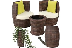 TecTake® Set di Mobili da Giardino, Poli Rattan e Alluminio, 2 Sedie, 1 Tavolo, 1 Vaso, Cuscini, Sedia da Esterno, Poltroncina, Set Balcone, Poltrona Giardino, Tavolo con Sedie Esterno - Nero/Marrone