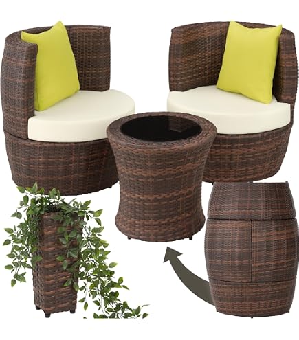 COSTWAY Set 5 Pezzi Giardino In Rattan – 2 Sedie Con Poggiapiedi, Tavolino 2 Livelli In Vetro Temperato, Beige
