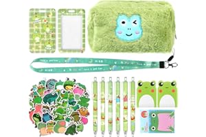 KKLOLAI 61 Pcs Frog Stationery Set Frog Pencil Pouch Frog Pens Notebooks Sticky Notes Stickers ID Card with Lanyard, Frog Party Favours for Women Girls Frog Lovers Student Teacher Office School Supplies