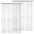 DALAETUS 2 Pcs Glitter String Curtain Panel Set, 100 x 200 CM Decorative Door Curtain, Tassel Ribbon Strip Silver Screen, Room Divider for Living Room, Bedroom, Party (White)