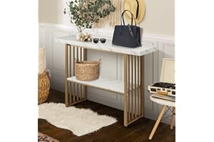 LIFEZEAL Konsolowy marmurowy, 120 cm, stół wejściowy z metalowym stelażem, wąski przedpokojowy w stylu kandynawskim, wielofunkcyjny dla salonu, korytarza, wejścia (złoty)