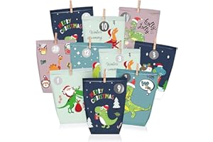 ANYUNKEY adventskalender zum Befüllen, 24 Weihnachtskalender Geschenk Papiertüten Groß zum Selber Befüllen,Motiv Farbenfroher Dinosaurier ,Kraftpapiertüten Advents Tüten Selbstbefüllen für Kinder & Erwachsene