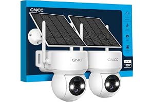 GNCC 2PCS Camara Vigilancia WiFi Exterior Solar con Bateria Sin Cables | 1080p/2MP Visión Nocturna Color, 360° PTZ, Humana Detección de IA, PIR Sirena, Audio Bidireccional