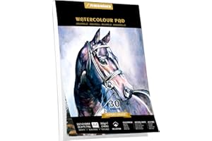 PENCILMARCH Watercolour Paper A4 Pad, 30 Sheets Cotton Blend - Natural White 300gsm Glue Bound, Cold-Pressed Texture, Cotton Blend, Watercolour Sketchbook for Painting, Drawing and Mixed Media