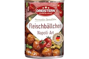‎DREISTERN DREISTERN Fleischbällchen 540g I Mit Schweinefleisch in Tomatensauce I Herzhafte Spezialität in recyclebarer Konservendose I Lange Haltbarkeit dank natürlicher Konservierung I Hausmacher Qualität