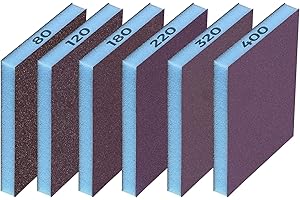 STEBRUAM 6 esponjas de Lijado, 80/120/180/220/320/400, 6 Almohadillas de Lijado de Diferentes especificaciones, Lavables y Reutilizables, Paquete de Papel de Lija para Metal, Madera y Pared