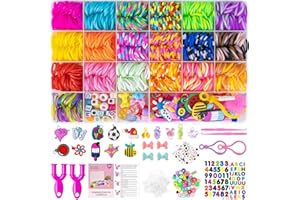 Uolifrem 2500+ Elastici per Braccialetti Bambini, 38 Colori Elastici Braccialetti Kit, Fai Da Te Loom Bands Kit con Accessori，Starter kit di elastici, Regalo per Ragazze e Ragazzi