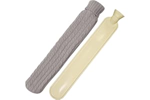 JEMESI Długi termofor z miękką poszewką, 2 litry, termofor na kark i ramiona, szary, 72 cm x 12 cm