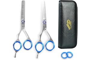 ZAMAHA UK ZAMAHA 2 Pcs Stainless Steel Left Handed Hairdressing Scissors, Lefty 5.5" Professional Hair Cutting Shears, Barber Scissor (Cutting + Thinning)