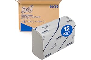 Scott Essential Hand Towels, Narrow Fold White Paper Towels for Bathroom, Soft, Strong, Eco-Friendly, Highly Absorbent, 12 Clips x 220 N-Fold Paper Sheets (2,640 Sheets Total), model nr. 6636