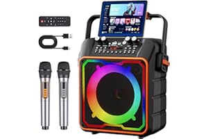 Glovios Karaoke Maschine mit 2 Mikrofonen für Erwachsene und Kinder Bluetooth Lautsprecher mit Vorverstärker für Mikrofone, Tragbare Karaoke Anlage Bluetooth Party Karaoke Box