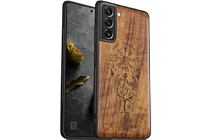 Carveit Funda de Madera Compatible con Galaxy S22 Accesorios Carcasa Absorción de Impacto para Samsung S22 Madera y Silicona Híbrido Carcasa (Nogal-Brújula Vikinga)