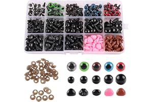 HAQATR 560pcs Safety Eyes for Crochet Toys,Safety Crochet Eyes and Noses,Plastic Colorful Safety Craft Doll Eyes Noses with Washers for Making Crochet Toy Plush Dolls DIY Craft