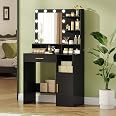 Coiffeuse Avec Miroir LED Hzuaneri - 4 Étages Rangement, 2 Tiroirs, 140x80x40 Cm - Blanc