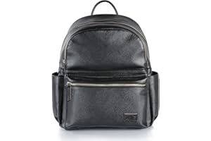 Allis Baby LUX Changing Bag Backpack - Large Leather Rucksack Nappy Changing Bag - Durable Design with Multiple Storage Pockets - Removable Universal Buggy Clips - Water Resistant Material - Black