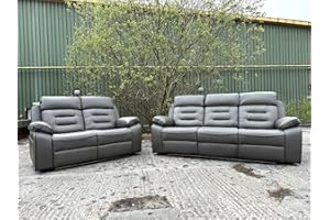 GENERIC Hafssa Music Leather Electric Recliner Sofa Set – With Cupholders, LED Lights, Bluetooth Speakers, Wireless Charging & USB Ports – 3+2 Seater (Grey)