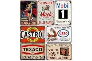 NWITEIW 7er Set Retro Garage Deko Blechschilder Vintage Motorrad Garage Metall Poster Werkstatt Blechschild Auto Bar Schild Benzin Motoröl Laden Wandschild 8x12 Inch