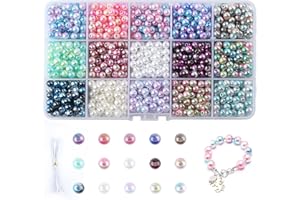 ALAHUGYEF 1200pcs Pearl Beads for Jewellery Making, 6mm Round Plastic Pearl Beads, Coloured Imitation Pearls, Spacer Pearl Beads for Crafting, Artificial Faux Pearl with Hole for Jewelry Bracelet Making