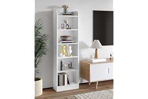 Hzuaneri Librería, Estantería Libros 6 Niveles, Estantería de Almacenaje, para Objetos de Colección, Paneles Ajustables, para Salón, Oficina, 24 x 48 x 170 cm, Blanco 02903XBC