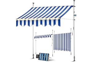 KESSER® Store à pince avec manivelle et guirlande lumineuse LED | Store de balcon sans perçage | Store de balcon résistant aux UV réglable en hauteur et imperméable | Protection solaire pour balcon