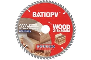 BATIOPV Fine Cutting Circular Saw Blade for Wood – 216mm x 30mm TCT 60 Teeth – Compatible with Bosch, Makita, Dewalt