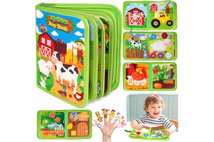Toys for 1-2-3 Year Old Boys Girls Toddler: Montessori Busy Board for 1 2 3 4 Year Old Boy Girl Gifts | 1st Birthday Present Animal Farm Busy Book for Kid Age 2-3 Baby Sensory Travel Educational Toy
