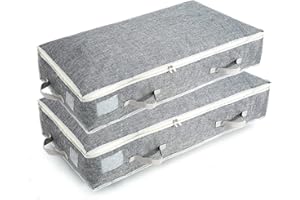 Mr Hsiung & Mrs Yin 90L Under-Bed Storage Bags with Zips, Large Organizer Boxes, Foldable Clothes Storage Bag, Fabric Storage Bags for Duvets, Shoes, Beddings, Quilt, Wardrobe Storage Solutions, 2PCS