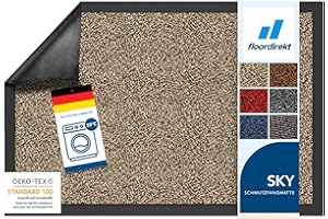 Floordirekt | Rhine | Paillasson, Tapis d'entrée | Antidérapant, Couleur Unique | Tapis d'entrée Lavable, certifié Oeko-Tex | Ocre Noir (Moucheté), 90 cm x 120 cm
