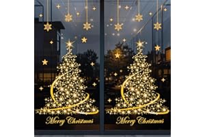 Vexyra Pegatinas Navidad Ventanas Cristal, 106 PCS Dorado Vinilos Navidad Grandes Reutilizables, Pegatinas Ventana Electrostática PVC Decoracion Escaparates Ventana Puerta de Vidrio