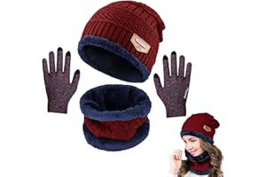 CheChury Cappello Uomo Invernali Beanie in Maglia con Sciarpa Donne Invernale Beanie Sciarpa Foderata Guanti Touch Screen Caldo Cappello