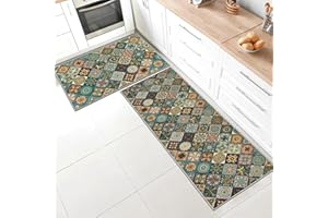 SHUAIG Kitchen Rug Set 2 Piece Non Slip Washable,Kitchen Mat Anti Fatigue Set,kitchen carpets with anti-slip stickers for Home Decoration(Style R, 43x75 + 43x150 cm)