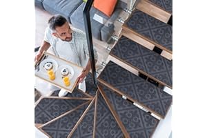 YISUN 15 PCS Stair Mats, Stair Carpet, Anti Moving and Non-Slip Stair Pads, Removable Self-Adhesive Carpet Stair Treads for Children, Elderly and Pets