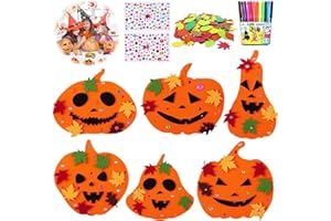 Giugio Lot de 76 pièces pour enfants - Kit de bricolage citrouille - En feutre - Avec feuilles tombées - Strass autocollants et stylos colorés - Pour garçons et filles (A)