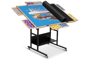 Becko US Table de Puzzle 2 000 pièces 2 en 1 inclinable et rotative avec 8 tiroirs, Planche de Puzzle Pliable avec Couverture, Tables réglables en Hauteur avec Pieds pour Adultes, avec 4 roulettes et