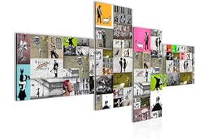 Runa Art Cuadros Modernos para Sala Collage Banksy Vistoso 4 Piezas - Made in Germany - 302745a