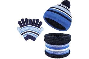 TAGVO 3in1 Invierno Set de Bufanda, Gorro y Guantes para niños, Invierno Grueso Polar, Tejido térmico, Bufanda, Guantes, para niños, niños, niñas, de 3 a 6 años, Conjuntos de Accesorios de Invierno