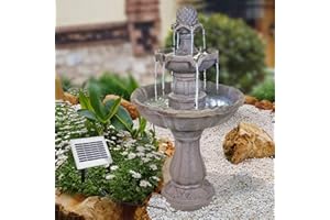 AMUR Fontaine Centrale Solaire Classique avec Batterie Li-ION et LED pour Embellir Votre Jardin, Terrasse, Balcon