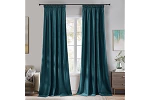 PONY DANCE Peacock Blue Velvet Blackout Curtains - Pencil Pleat & Rod Pocket Thermal Insulated Luxury Drapes for Living Room Bedroom, 52x90 Inches, 2 Panels