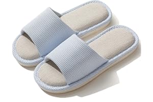 JIJIe Pantoufles en lin pour homme et femme - Sandales ouvertes pour l'intérieur et l'extérieur en été