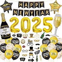 Silvester Deko 2025 – Ballonset In Schwarz Mit Zahlenballon 2025, Sternen & Konfetti Für Die Perfekte Silvesterparty