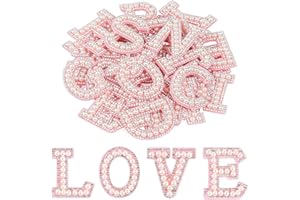Morcheiong 26 toppe autoadesive con perle e strass, lettere dalla A alla Z, per vestiti, tessuti, zaini (rosa)