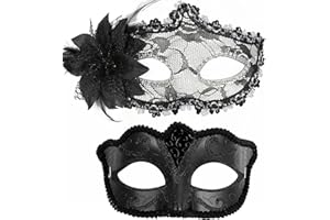 ZECOUK 2 Piezas Mascaras Venecianas Antifaz Sexy Mascara Disfraz Mascara Veneciana Hombres y Mujeres Decoradas Con Encaje de Diamante de Agua y Plumas Para Fiestas Temáticas de Carnaval de Halloween