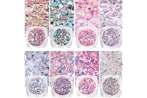 ‎GZMAYUEN GZMAYUEN Glitzer für Nägel Splitter Violett Nail Art Glitter 8Pcs Rosa Nagel Glitzer Glitzerpulver Nail Sequin Flakes Set