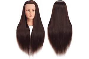 TRAINING HEAD Testa di manichino con capelli in fibra sintetica, lunghezza 65-70 cm, per la formazione professionale dei parrucchieri, morsetto incluso