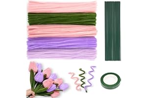 Onlyesh 500 Stück Pfeifenputzer zum Basteln, 5 Farben 30cm Pfeifenreiniger, mit 20 Stück Blütenstiel und Schleifenband, für Blumenstrauß DIY Basteln