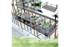 PEALOV Estante De Metal Para Colgar En El BalcóN,Estante De Almacenamiento Para Macetas,Estante De Almacenamiento De Plantas Con Barandilla De Hierro, Soporte Para Macetas,Para Macetas Para Exteriores