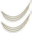 MEENAZ Brass copper Gold kanchain 3 layer long bridal wedding ear kan chain Champaswaralu earchains Ear Chains for Hair Jhumka Jhumki kanoti moti pearl Traditional Earrings for women girls Golden-M025