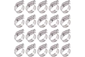 Glarks 20Pcs 304 Stainless Steel Adjustable 14-27MM Range Worm Gear Hose Clamps Assortment Kit, Fuel Line Clamp for Water Pipe, Plumbing, Automotive and Mechanical Application (14-27MM)