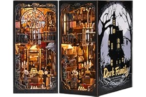 ETKVR DIY Book Nook Kit, Maison de Poupées Miniatures en Bois,Maisons a Construire avec Meubles et lumière LED, Booknook Miniature House Cadeau de Bricolage pour Adultes - Famille Noire