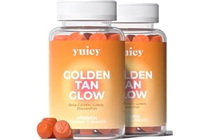 ‎YUICY yuicy Golden Tan Glow Beta-Carotin Gummibärchen. Hochdosierte Hautvitamine für langanhaltende Bräune und gesunde Haut. Mit Lutein, Zeaxanthin & 5 weiteren Essentials. Vegan, Made in Germany. 120Stk